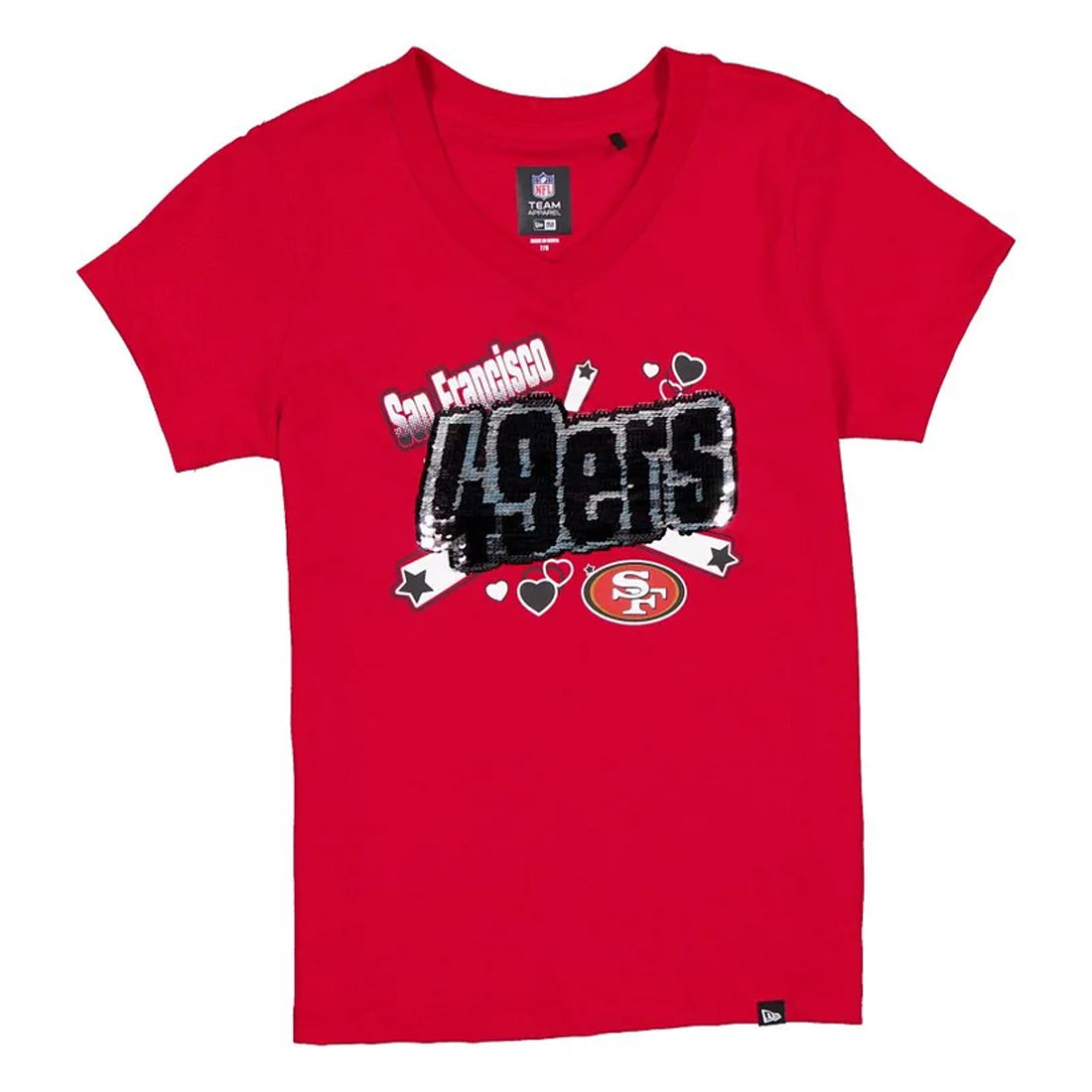 SAN FRANCISCO 49ERS GIRLS NEW ERA SEQUIN WORDMARK T-SHIRT - RED