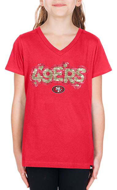 SAN FRANCISCO 49ERS GIRLS NEW ERA WAVY SEQUIN FLIP T-SHIRT - RED
