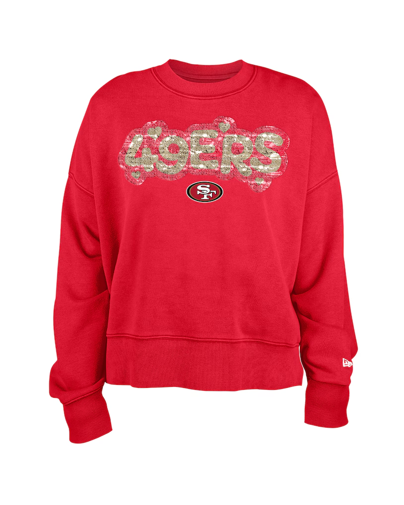 SAN FRANCISCO 49ERS GIRLS NEWERA FLIP SEQUIN CREWNECK SWEATSHIRT - RED