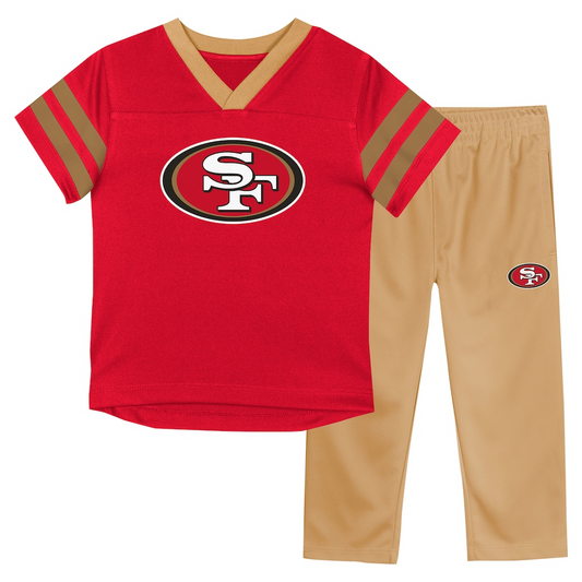SAN FRANCISCO 49ERS INFANT OUTERSTUFF RED ZONE T-SHIRT & PANT SET - RED/GOLD
