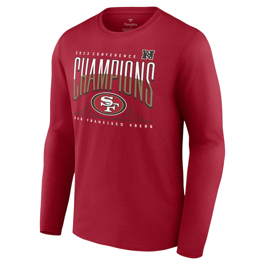 SAN FRANCISCO 49ERS MEN'S 2023 NFC CHAMPIONS HOMETOWN NOT DONE LONG SLEEVE T-SHIRT