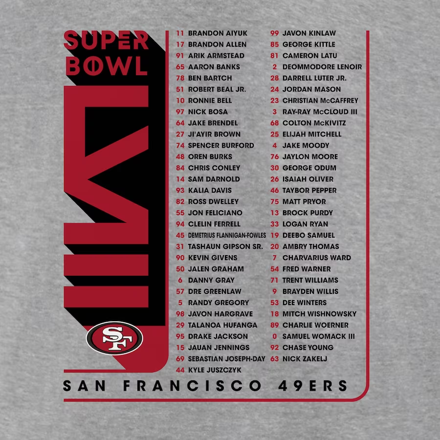 SAN FRANCISCO 49ERS MEN'S SUPER BOWL LVIII TEAM MEMBERS T-SHIRT