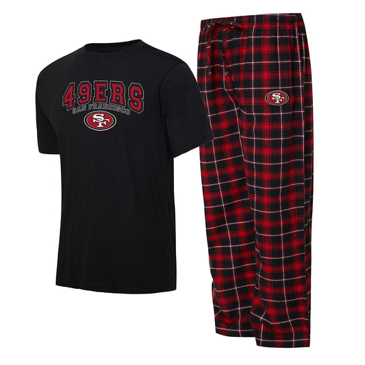 SAN FRANCISCO 49ERS MEN'S ARTIC T-SHIRT & FLANNEL PANT SET - BLACK/RED