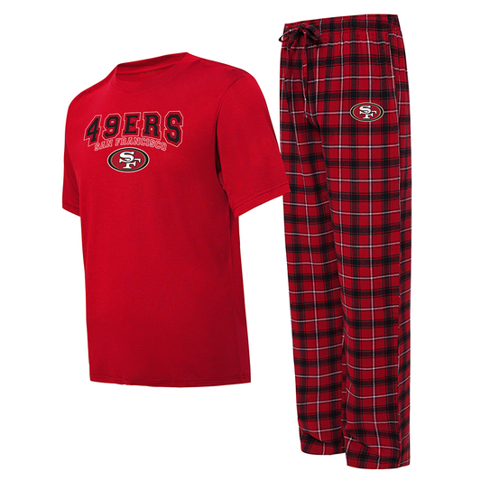 SAN FRANCISCO 49ERS MEN'S ARTIC T-SHIRT & FLANNEL PANT SET - RED/BLACK