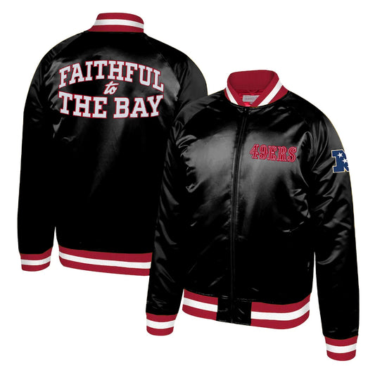 SAN FRANCISCO 49ERS MEN'S FAITHFUL TO THE BAY SATIN JACKET - BLACK