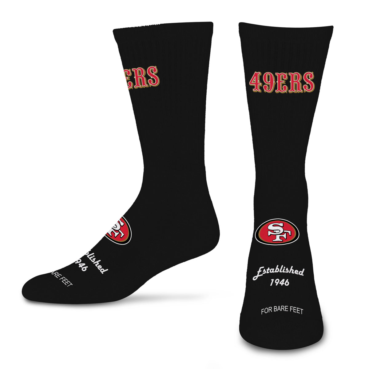 SAN FRANCISCO 49ERS MEN'S FOR BARE FEET ESTABLISHED SOCK - BLACK