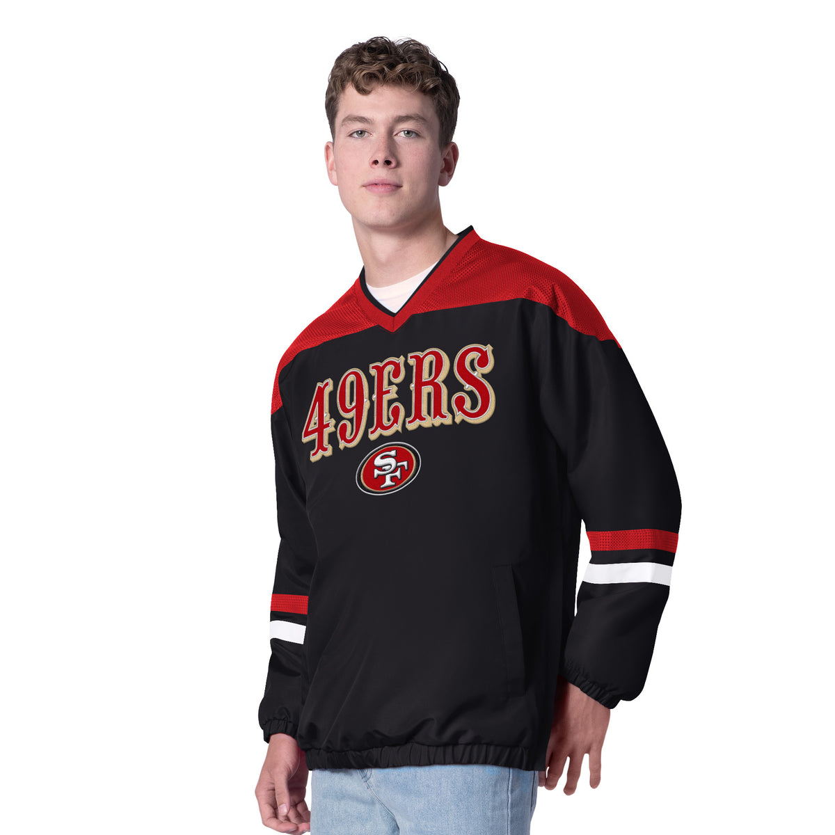 SAN FRANCISCO 49ERS MEN'S G-III BY CARL BANKS TOP PLAYER PULLOVER JACKET - BLACK/RED