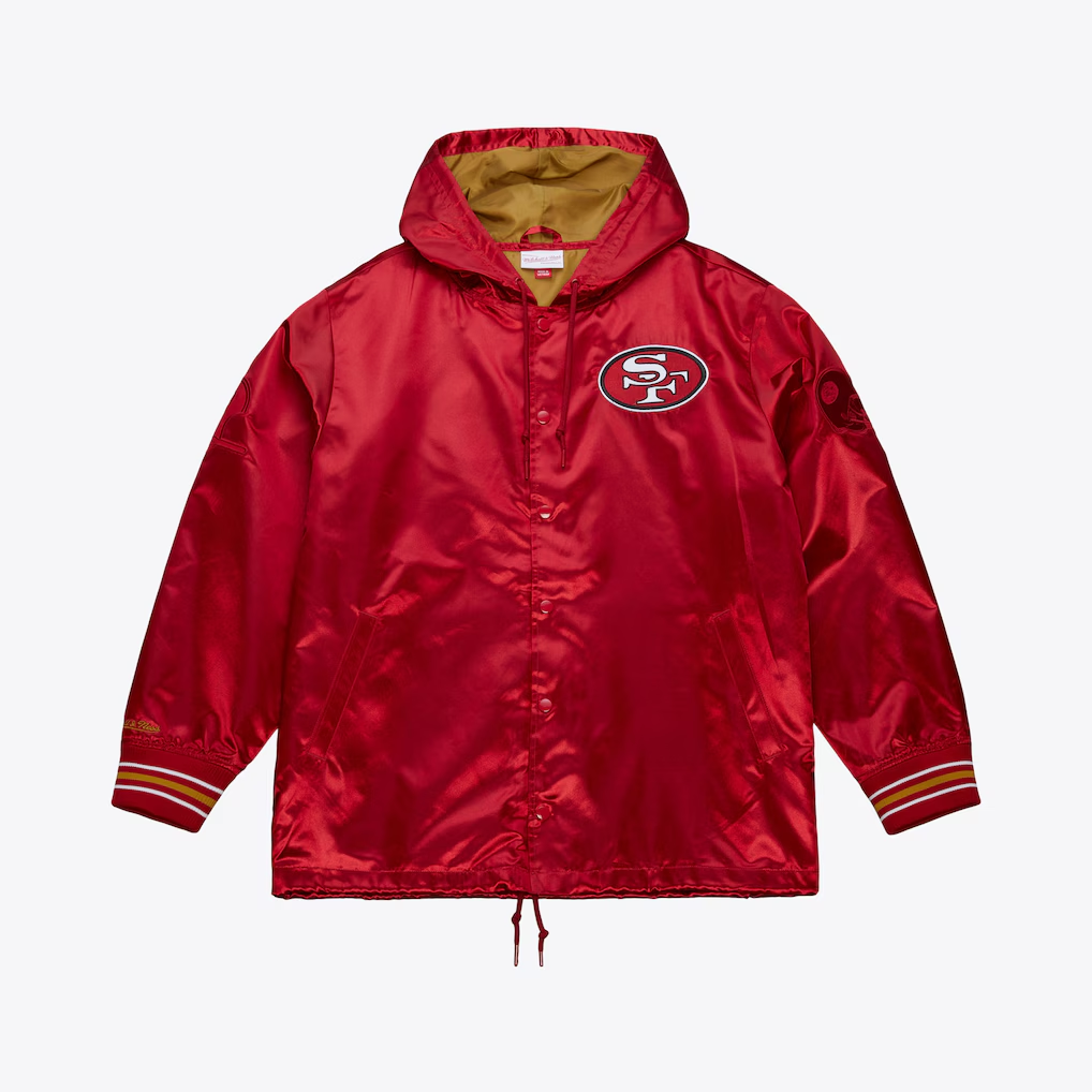 SAN FRANCISCO 49ERS MEN'S MITCHELL & NESS DOWNTOWN VINTAGE COACHES FULL-SNAP SATIN JACKET - RED