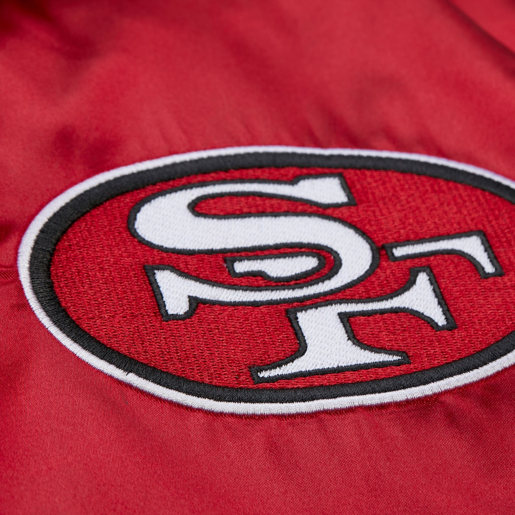 SAN FRANCISCO 49ERS MEN'S MITCHELL & NESS DOWNTOWN VINTAGE COACHES FULL-SNAP SATIN JACKET - RED