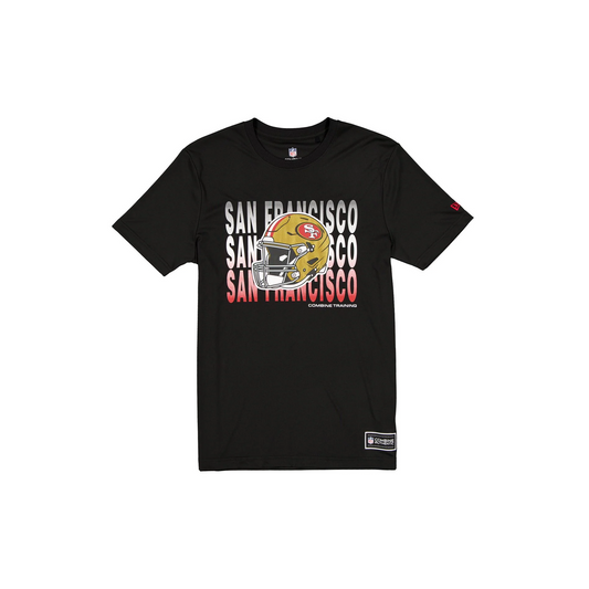 SAN FRANCISCO 49ERS MEN'S NEW ERA 2025 NFL TRAINING CAMP HELMET T-SHIRT - BLACK