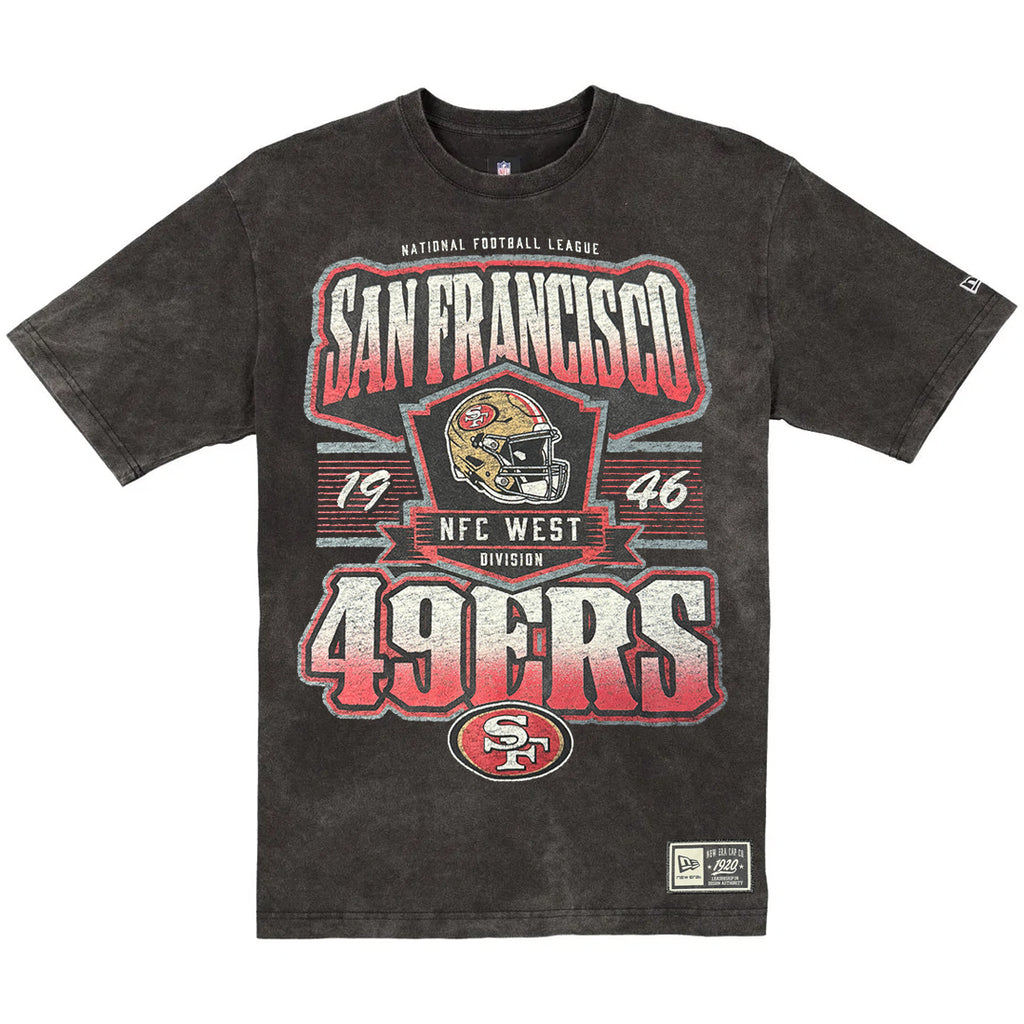 SAN FRANCISCO 49ERS MEN'S NEW ERA THROWBACK ACID WASH T-SHIRT - BLACK
