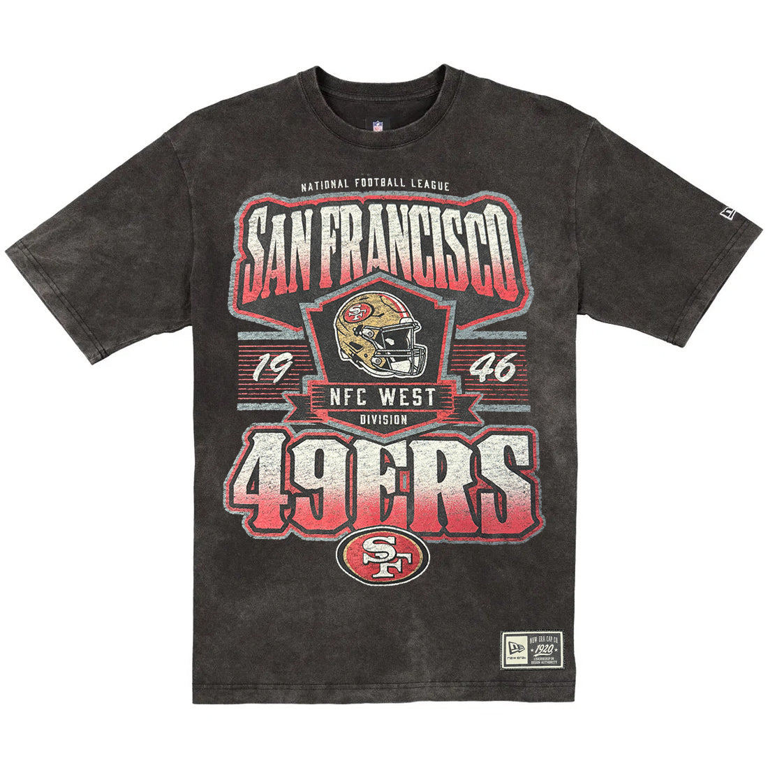 SAN FRANCISCO 49ERS MEN'S NEW ERA THROWBACK ACID WASH T-SHIRT - BLACK