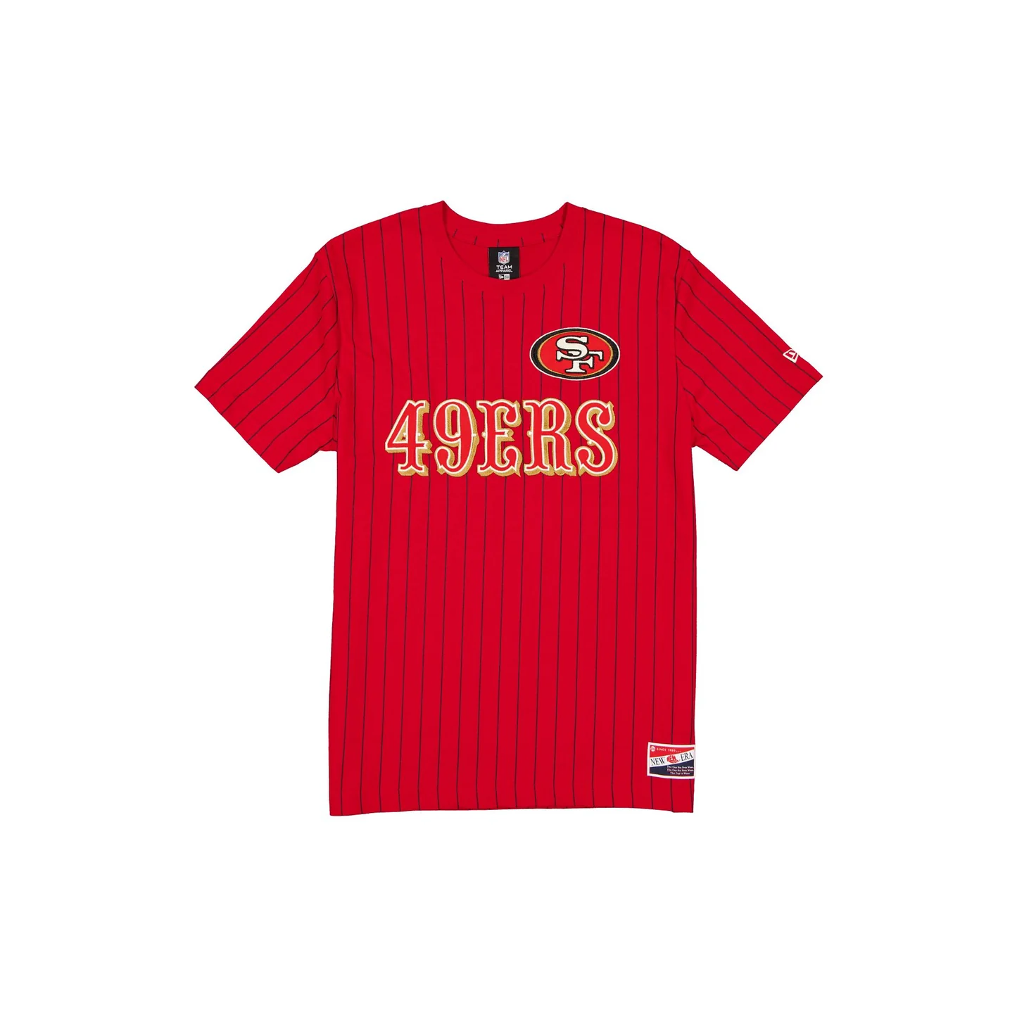 SAN FRANCISCO 49ERS MEN'S NEW ERA THROWBACK PINSTRIPE T-SHIRT - RED
