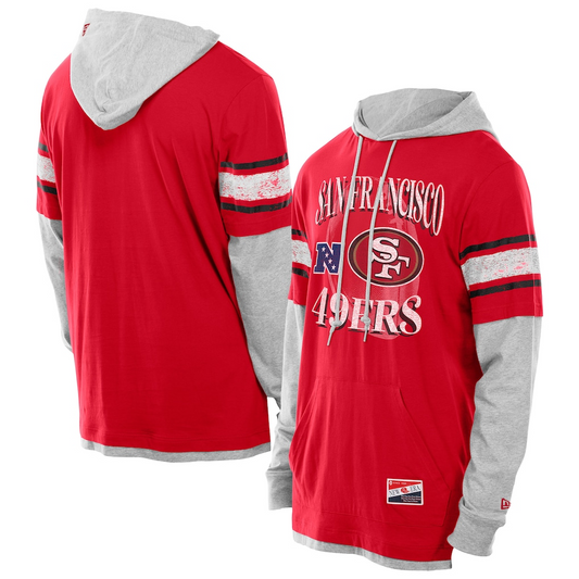 SAN FRANCISCO 49ERS MEN'S NEW ERA TWOFER LAYERED LONG SLEEVE T-SHIRT - RED/GRAY