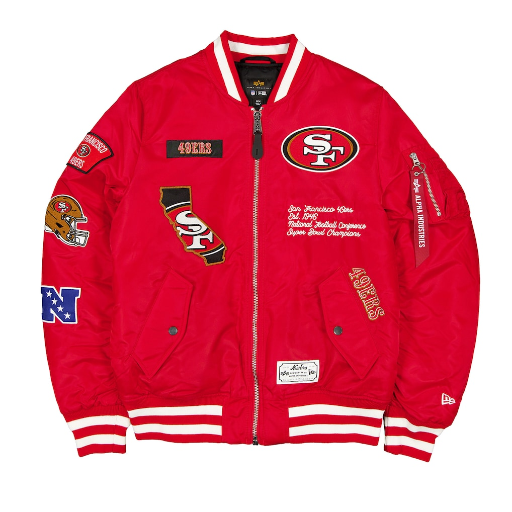 SAN FRANCISCO 49ERS MEN'S NEWERA X ALPHA INDUSTRIES MA-1 BOMBER JACKET - RED