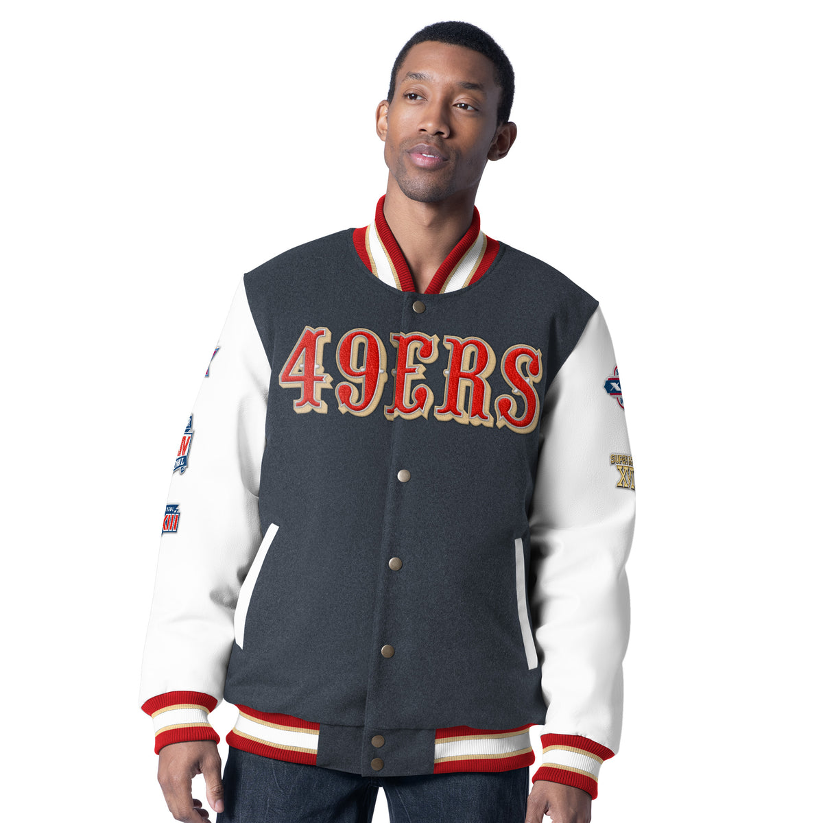 SAN FRANCISCO 49ERS MEN'S PUMP FAKE LETTERMAN JACKET