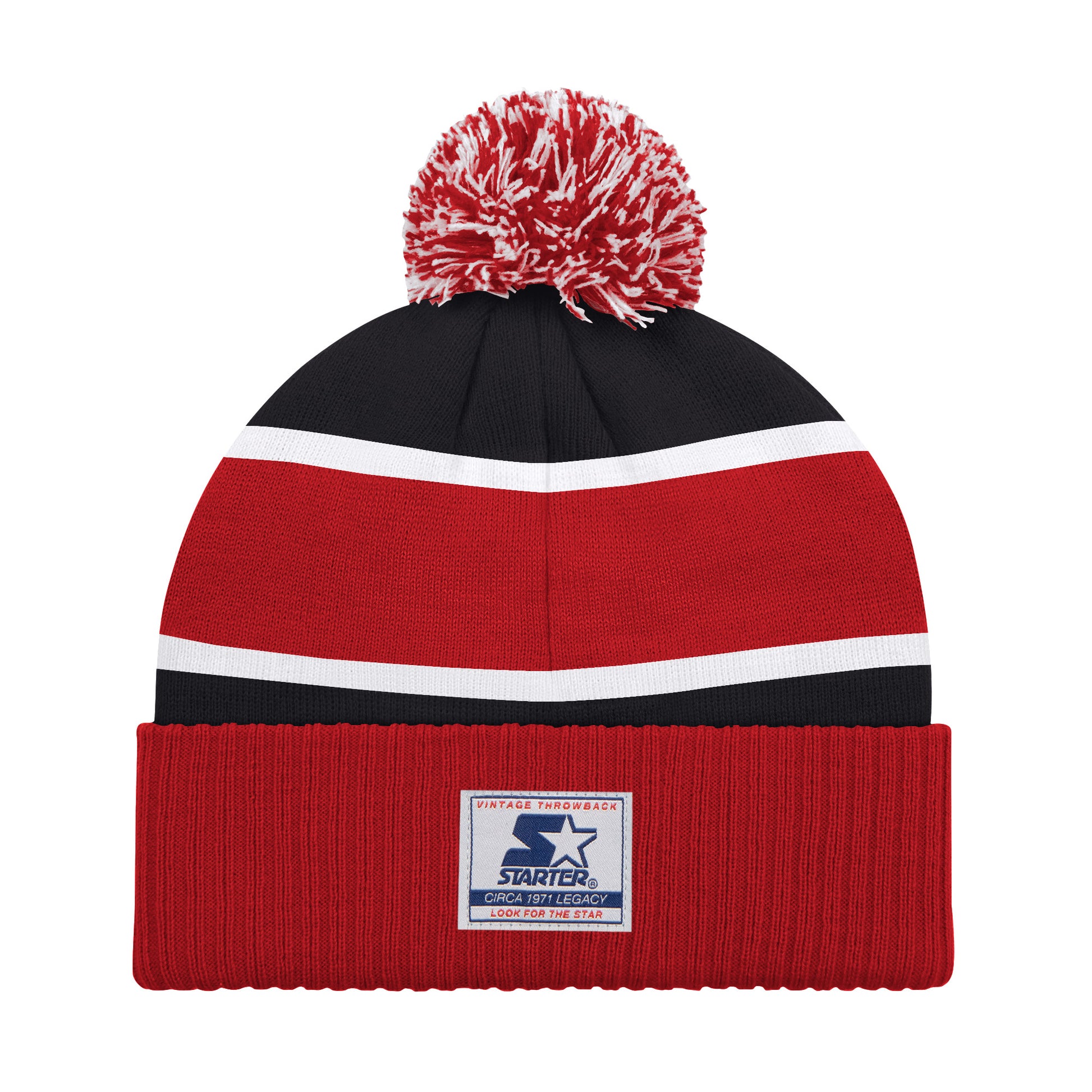 SAN FRANCISCO 49ERS MEN'S STARTER LEGACY CUFFED KNIT WITH POM - BLACK/RED