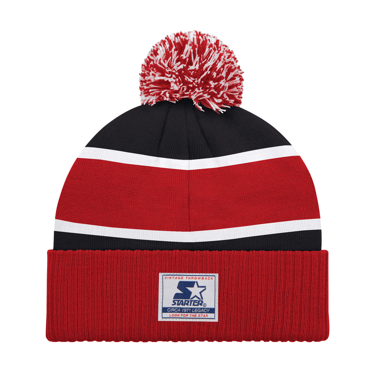 SAN FRANCISCO 49ERS MEN'S STARTER LEGACY CUFFED KNIT WITH POM - BLACK/RED