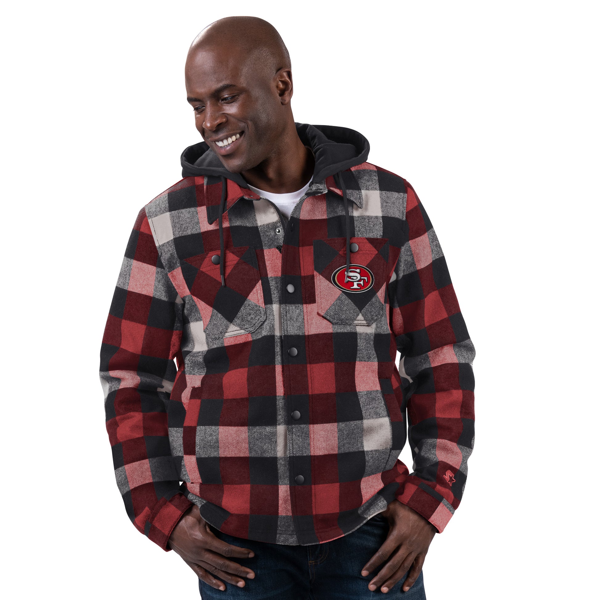 SAN FRANCISCO 49ERS MEN'S STARTER PLAID JACKET - RED