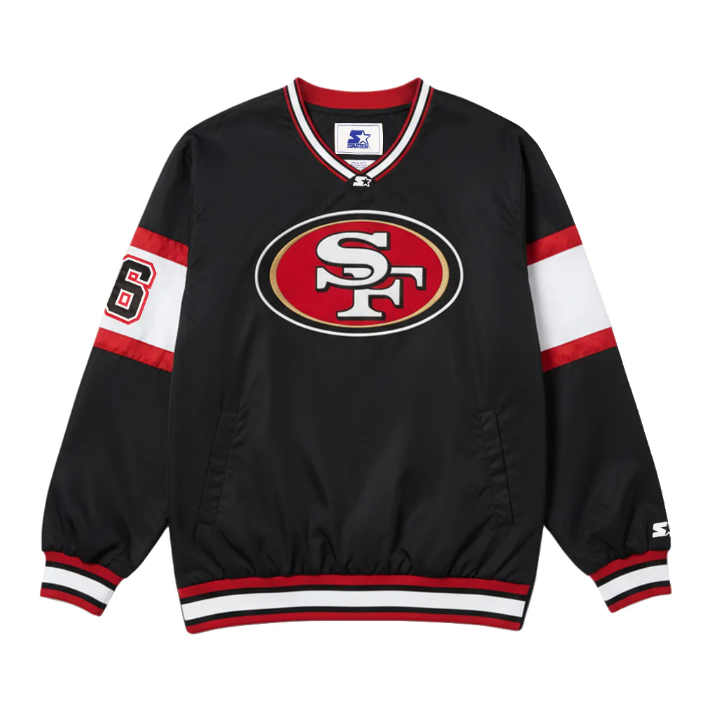 SAN FRANCISCO 49ERS MEN'S STARTER SIGNAL CALLER PULLOVER JACKET - BLACK/RED