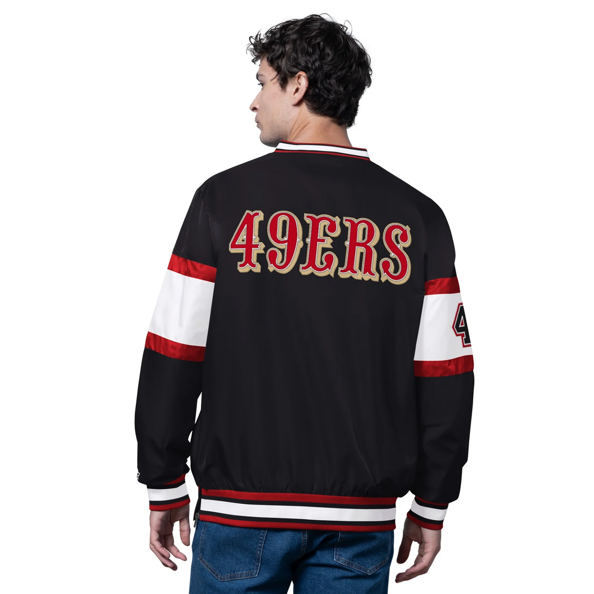 SAN FRANCISCO 49ERS MEN'S STARTER SIGNAL CALLER PULLOVER JACKET - BLACK/RED