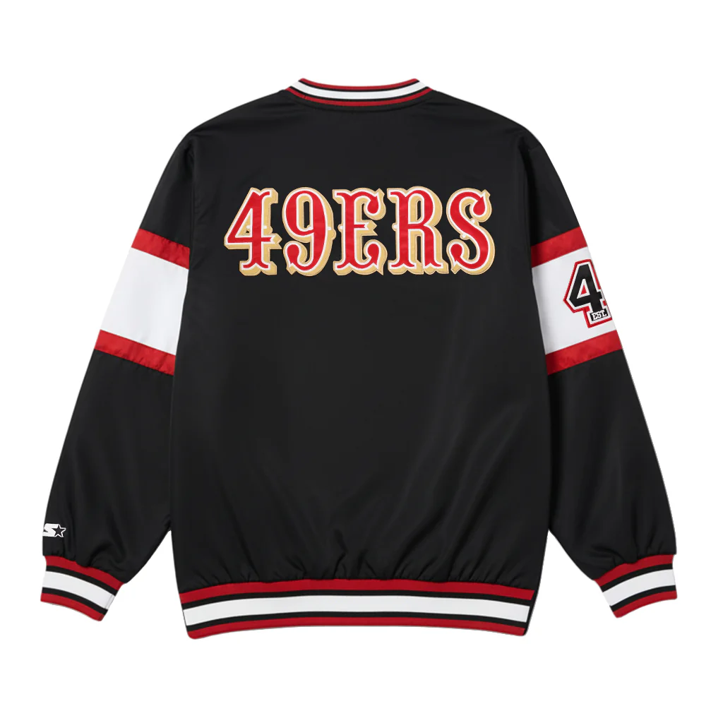 SAN FRANCISCO 49ERS MEN'S STARTER SIGNAL CALLER PULLOVER JACKET - BLACK/RED