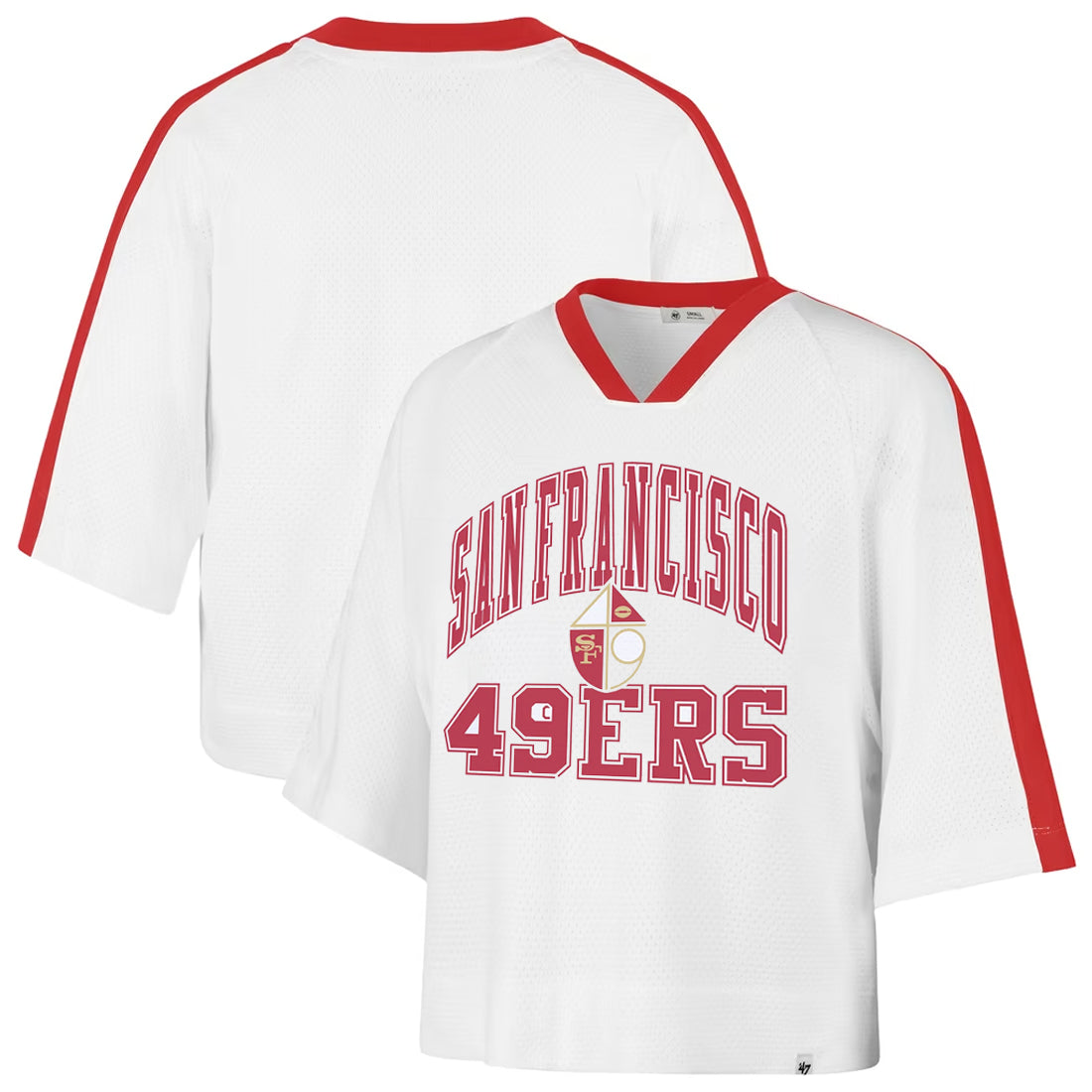 SAN FRANCISCO 49ERS WOMEN'S '47 BRAND BIG OVERARCH DROP NEEDLE RAGLAN JERSEY - WHITE