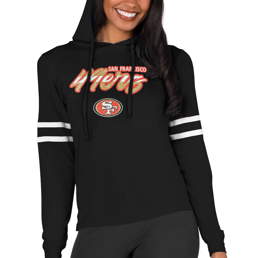 SAN FRANCISCO 49ERS WOMEN'S CHASE MARATHON LIGHTWEIGHT HOODED SWEATSHIRT - BLACK