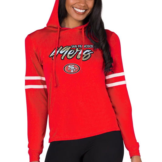 SAN FRANCISCO 49ERS WOMEN'S CHASE MARATHON LIGHTWEIGHT HOODED SWEATSHIRT - RED