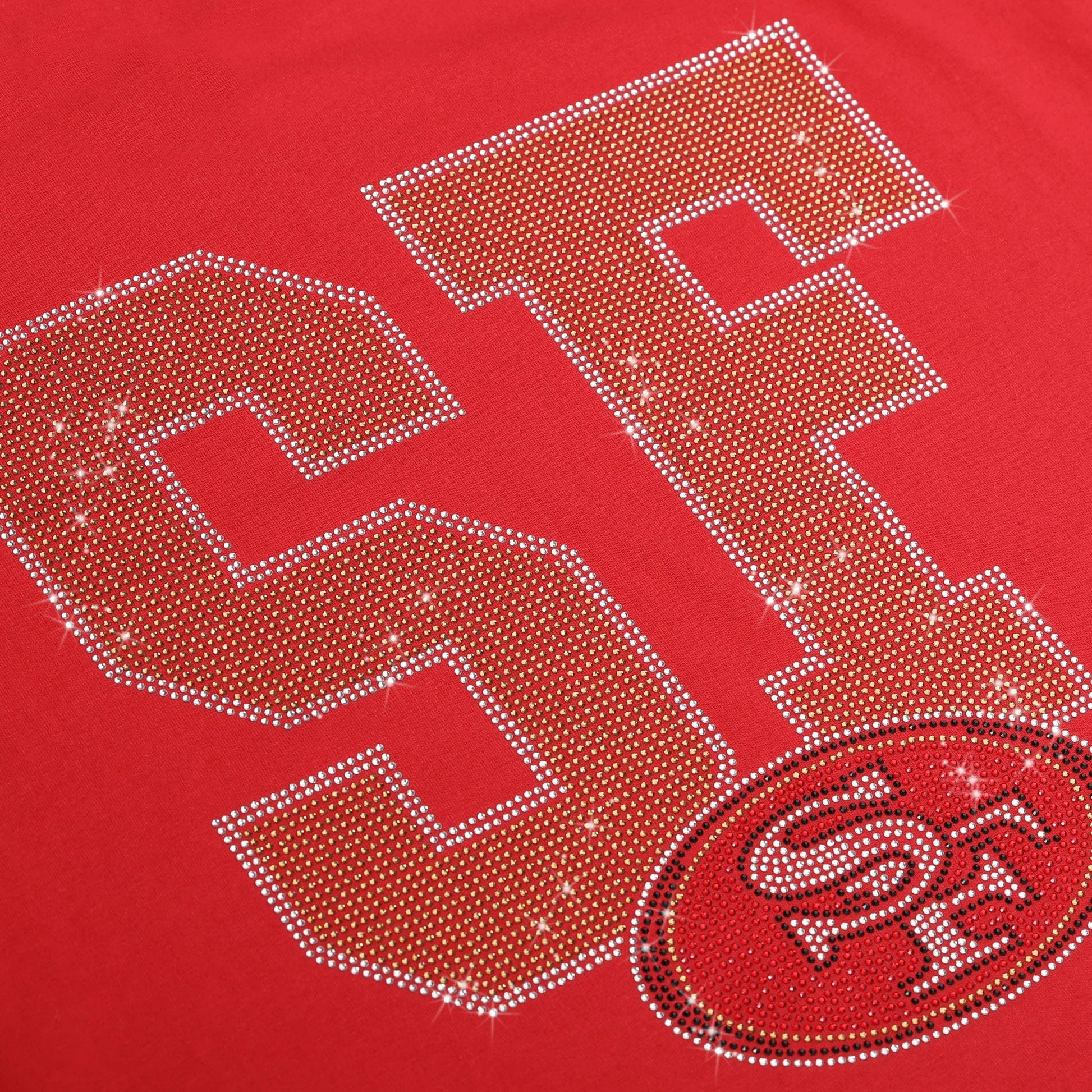 SAN FRANCISCO 49ERS WOMEN'S FOCO RHINESTONE LOGO CROP TOP T-SHIRT - RED