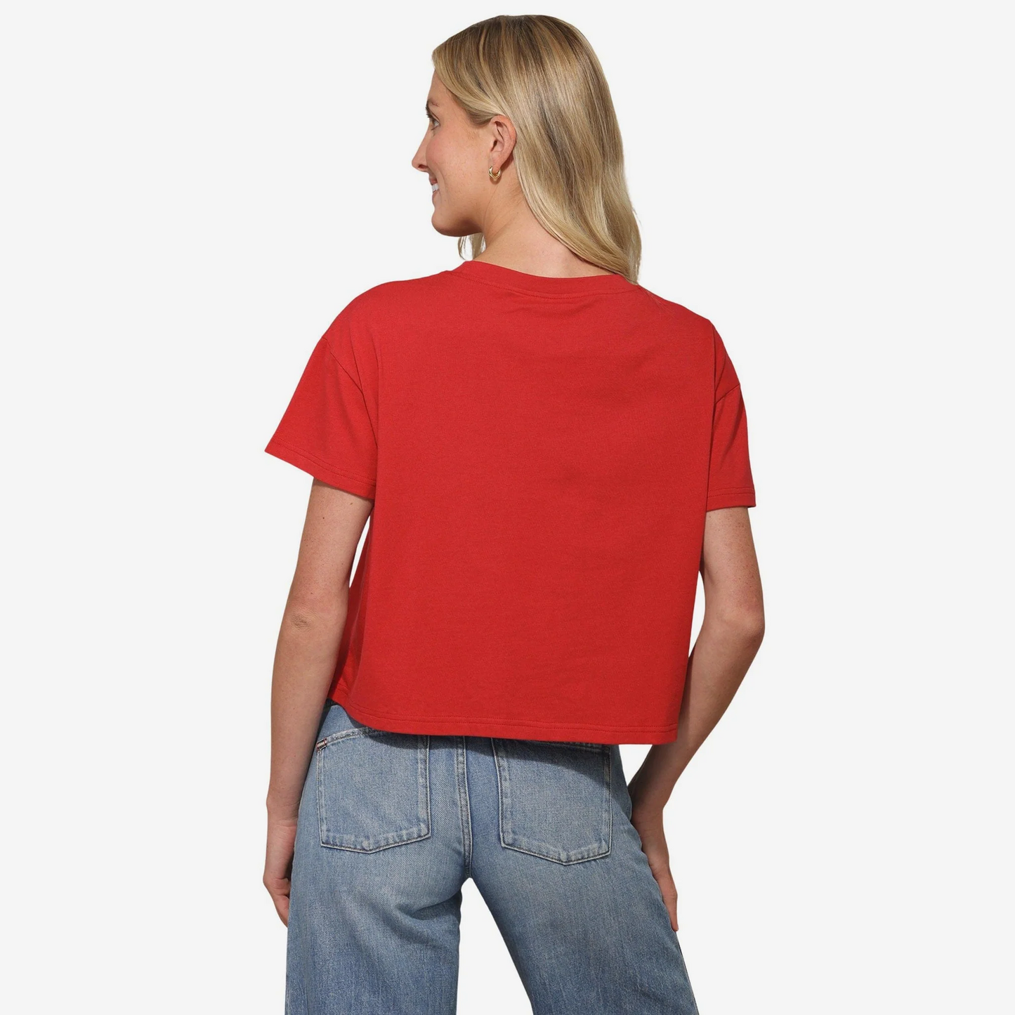 SAN FRANCISCO 49ERS WOMEN'S FOCO RHINESTONE LOGO CROP TOP T-SHIRT - RED