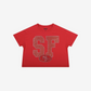 SAN FRANCISCO 49ERS WOMEN'S FOCO RHINESTONE LOGO CROP TOP T-SHIRT - RED