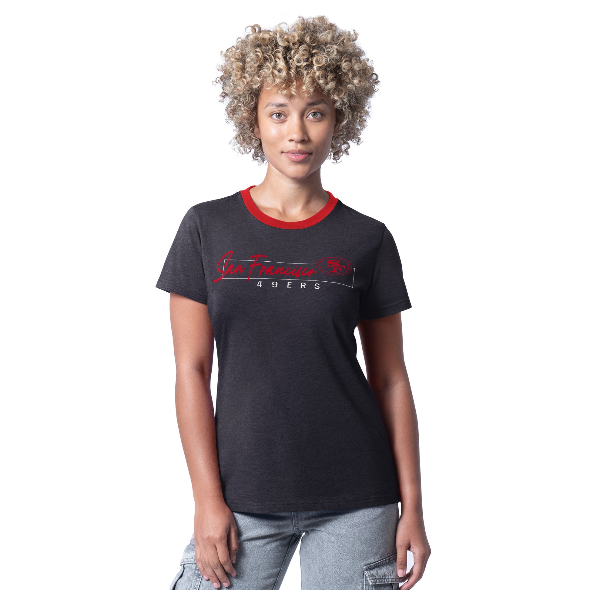 SAN FRANCISCO 49ERS WOMEN'S G-III 4HER BY CARL BANKS MAIN PLAY T-SHIRT - BLACK