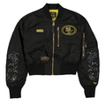 SAN FRANCISCO 49ERS WOMEN'S NEWERA X ALPHA INDUSTRIES CROPPED FULL-ZIP JACKET - BLACK/GOLD