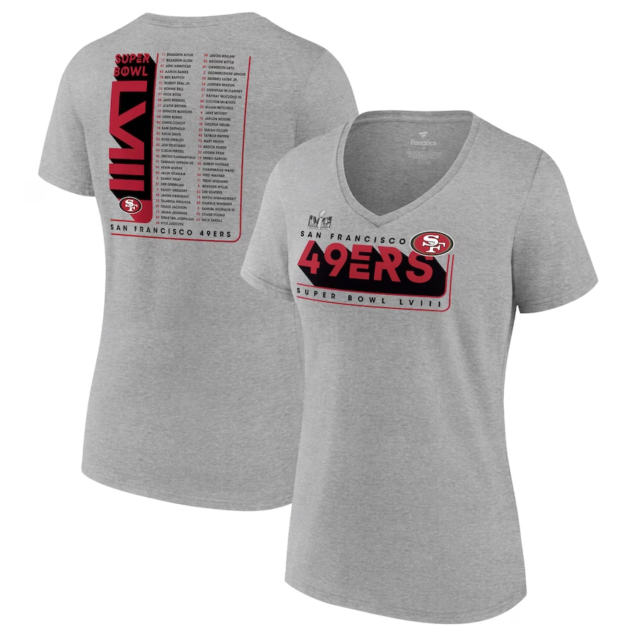 SAN FRANCISCO 49ERS WOMEN'S SUPER BOWL LVIII TEAM MEMBERS V-NECK T-SHIRT