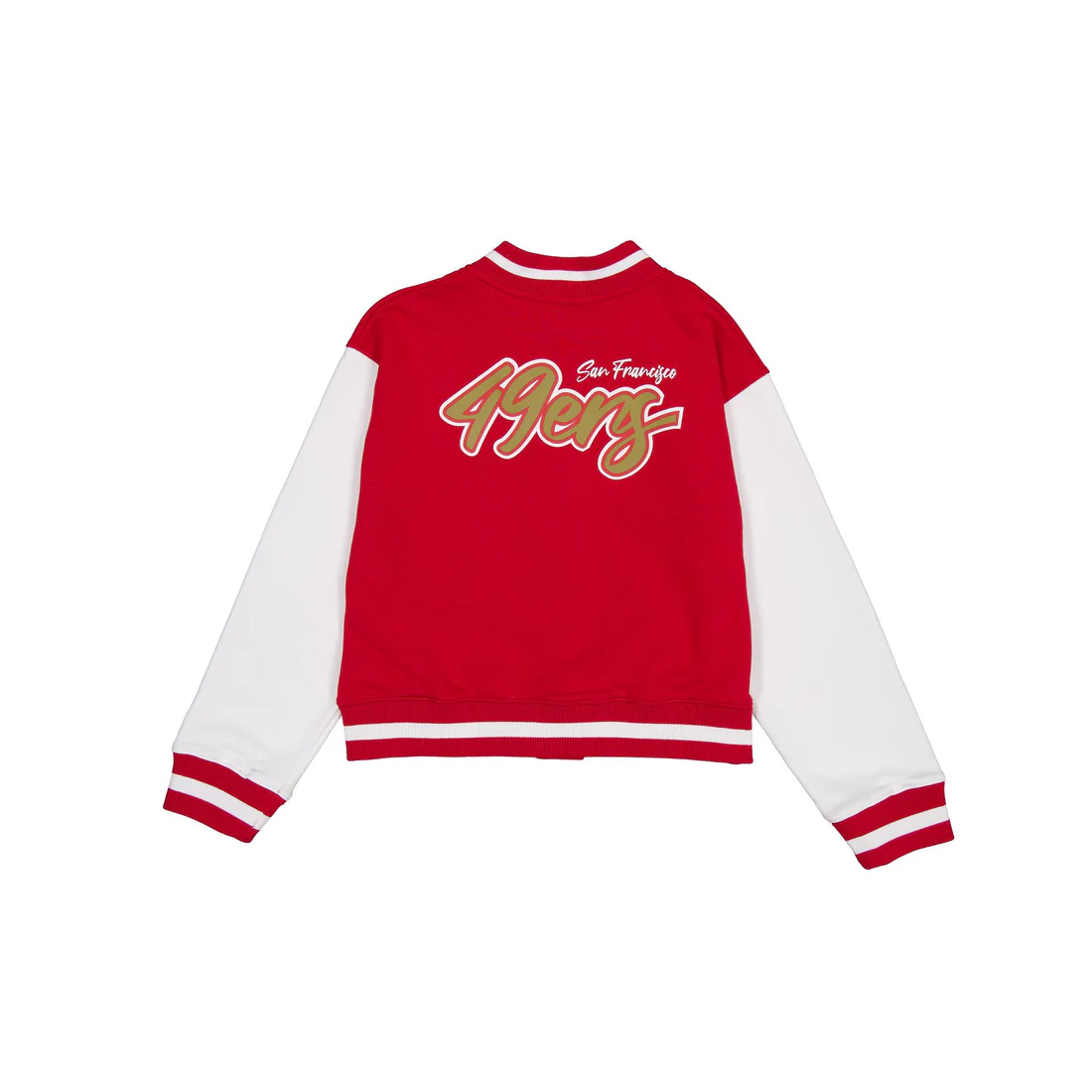 SAN FRANCISCO 49ERS WOMEN'S THROWBACK FLEECE LETTERMAN JACKET
