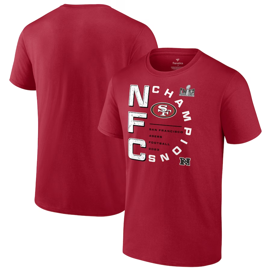 SAN FRANCISCO 49ERS YOUTH 2023 NFC CHAMPIONS RIGHT SIDE DRAW T-SHIRT - RED