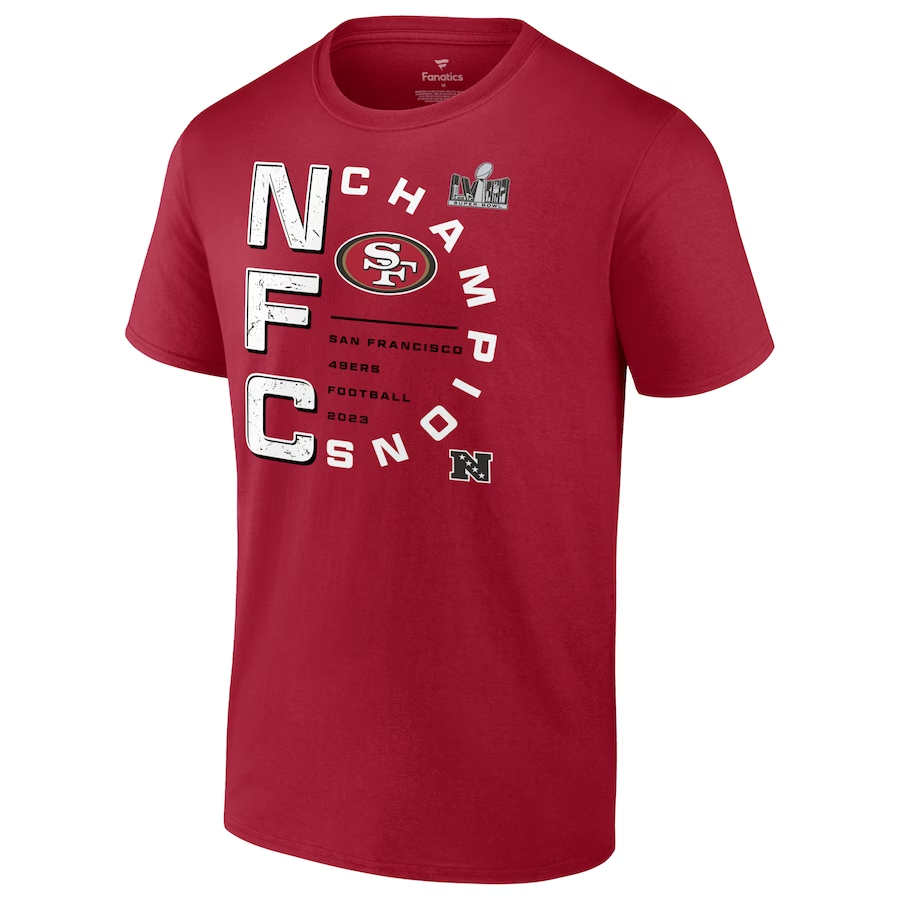 SAN FRANCISCO 49ERS YOUTH 2023 NFC CHAMPIONS RIGHT SIDE DRAW T-SHIRT - RED