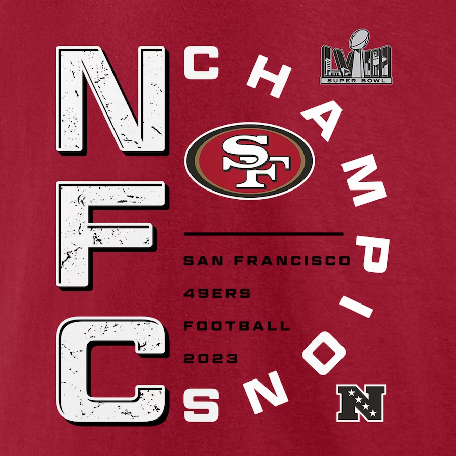 SAN FRANCISCO 49ERS YOUTH 2023 NFC CHAMPIONS RIGHT SIDE DRAW T-SHIRT - RED