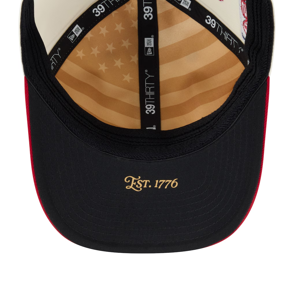 SAN FRANCISCO GIANTS 2026 MLB USA 250 4TH OF JULY 39THIRTY M-CROWN FLEX FIT HAT - CHROME WHITE/RED