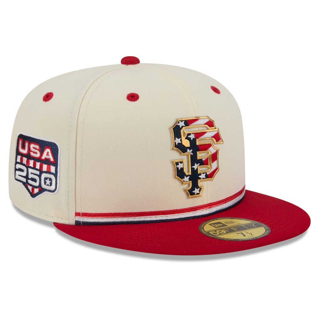 SAN FRANCISCO GIANTS 2026 MLB USA 250 4TH OF JULY 59FIFTY FITTED HAT - CHROME WHITE/RED