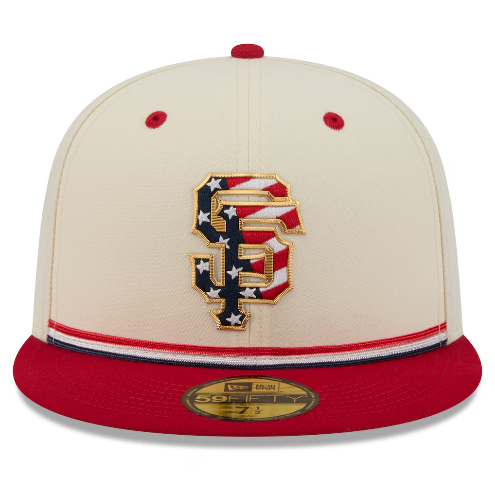 SAN FRANCISCO GIANTS 2026 MLB USA 250 4TH OF JULY 59FIFTY FITTED HAT - CHROME WHITE/RED
