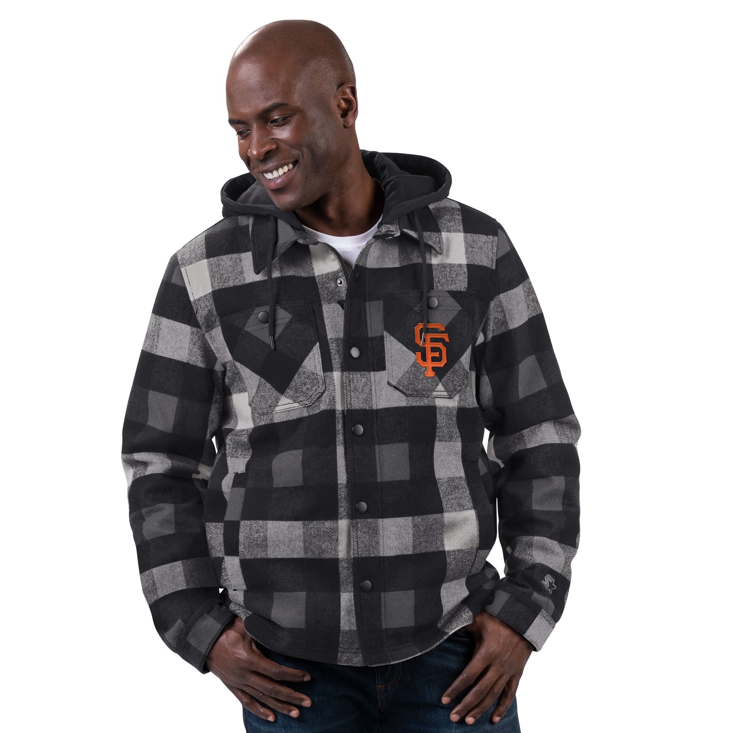 SAN FRANCISCO GIANTS MEN'S STARTER PLAID JACKET - BLACK