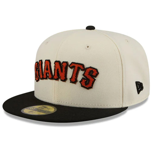 SAN FRANCISCO GIANTS NEW ERA TWO-TONE STITCH 59FIFTY FITTED HAT - CHROME WHITE/BLACK