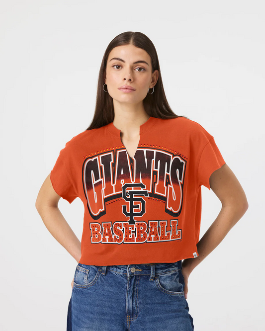 SAN FRANCISCO GIANTS WOMEN'S '47 BRAND WIN BIG OVERSIZED NOTCH NECK T-SHIRT - ORANGE