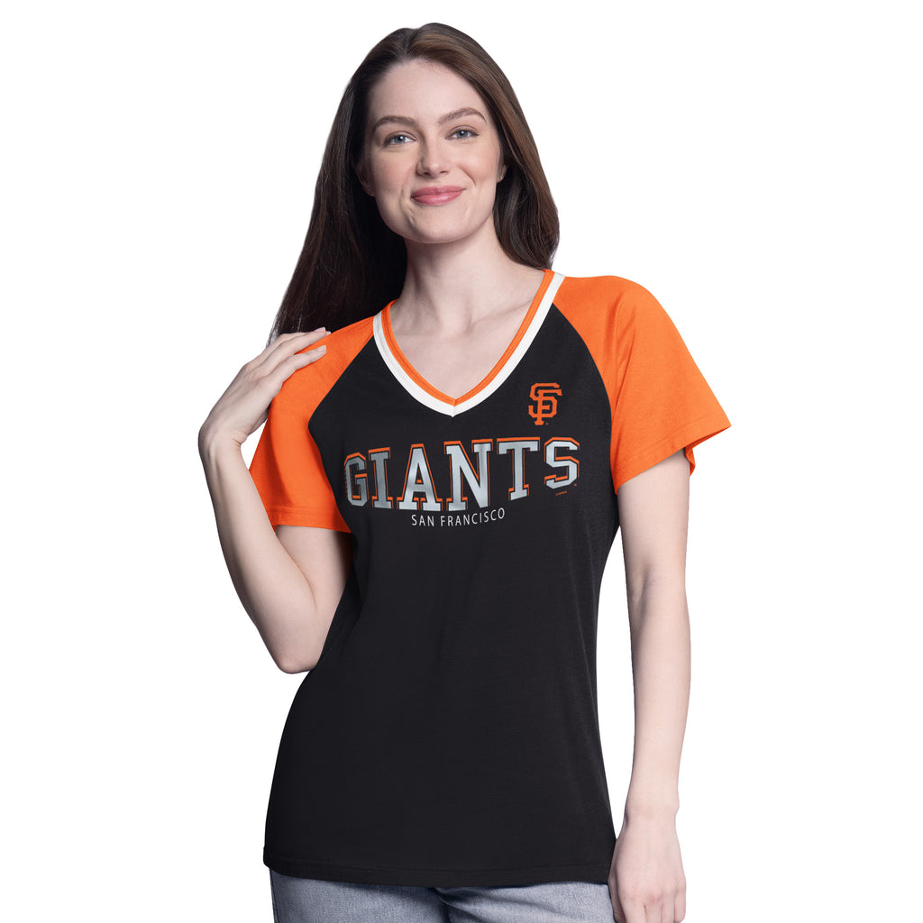 SAN FRANCISCO GIANTS WOMEN'S BALL PARK V-NECK T-SHIRT - BLACK