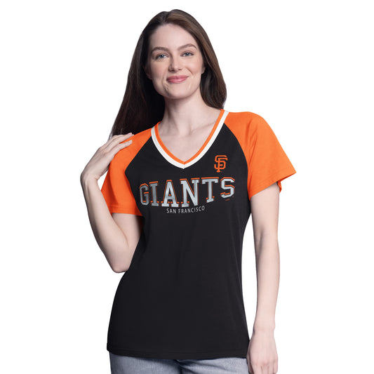 SAN FRANCISCO GIANTS WOMEN'S BALL PARK V-NECK T-SHIRT - BLACK