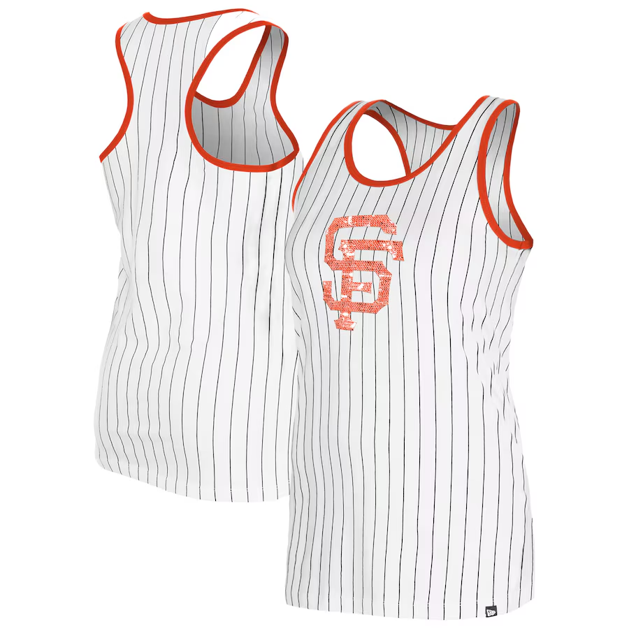 SAN FRANCISCO GIANTS WOMEN'S GAMEDAY SEQUIN PINSTRIPE TANK TOP - WHITE