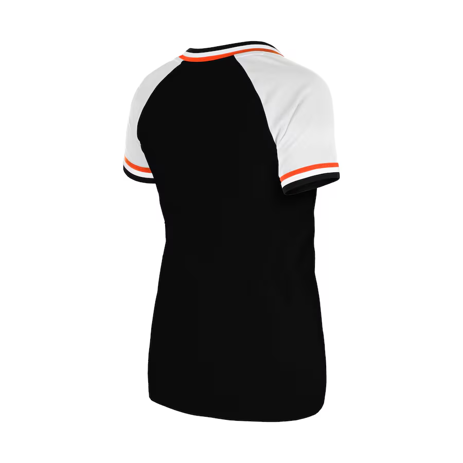 SAN FRANCISCO GIANTS WOMEN'S GLITTER SCRIPT RAGLAN V-NECK T-SHIRT - BLACK
