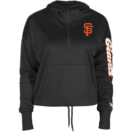 SAN FRANCISCO GIANTS WOMEN'S QUARTER ZIP SCRIPT SLEEVE PULLOVER SWEATSHIRT